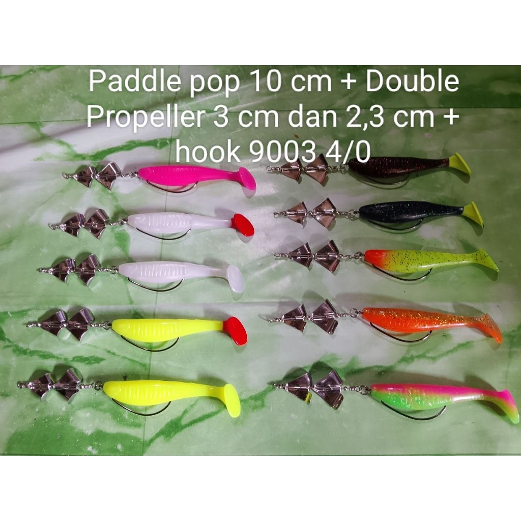 Paddle pop 10 cm Jonhcoo + Double propeller 3 cm dan 2,3 cm + hook 4/0 siap pskai