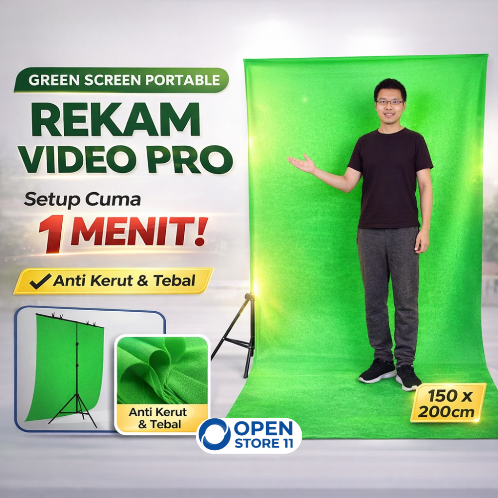 Green Screen Background Stand 150x200cm - Portable untuk Youtuber, Zoom, Studio