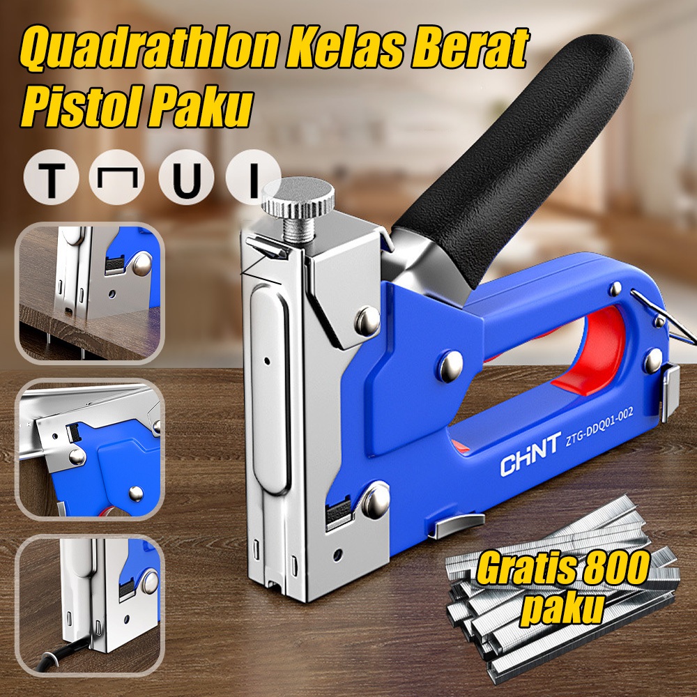 Stapler Tembak 4 in 1 Gun Tacker + 800pcs Isi Staples 4-14mm - Alat Tembak Paku Jok Motor Sofa Kayu