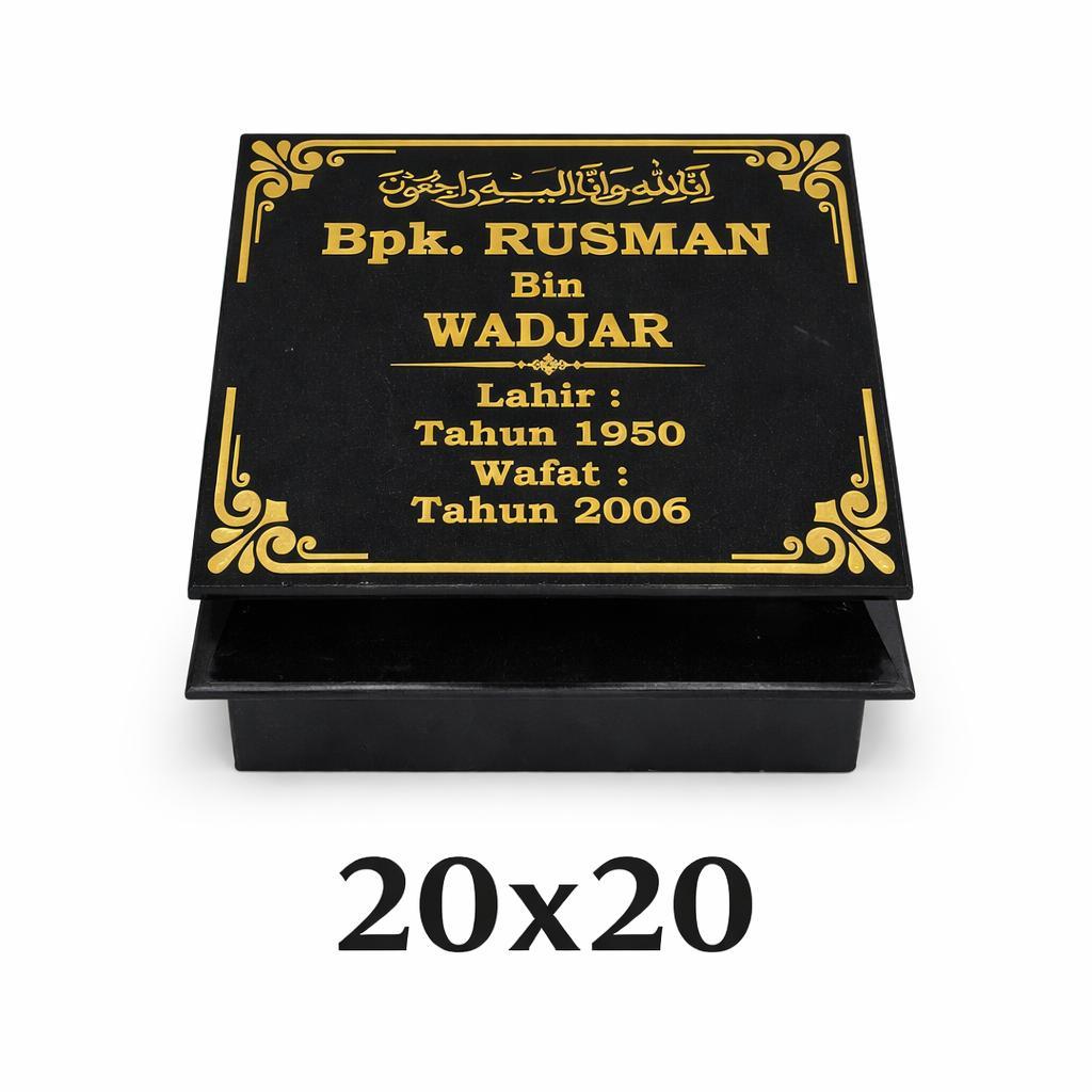 Cahaya Nisan - Batu Nisan Granit Hitam Ukuran 20x20 CM Full Dudukan