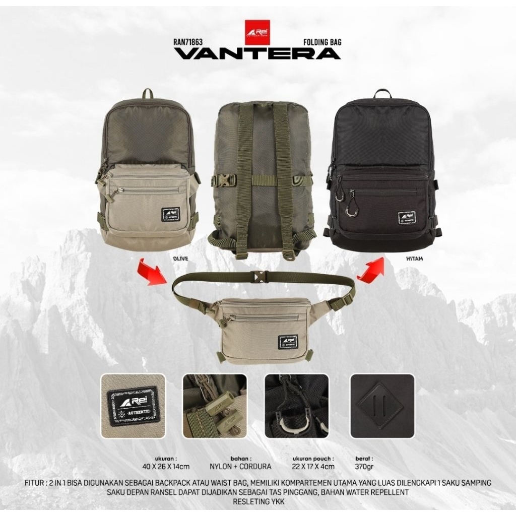 TAS RANSEL LIPAT VANTERA AREI OUTDOORGEAR | DAYPACK LIPAT RWI VANTERA