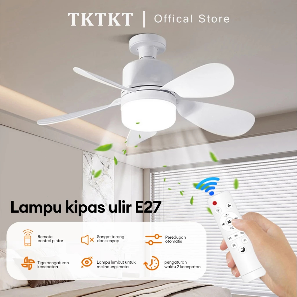 2 in 1 kipas angin plafon LED E27 Lampu Kipas Angin 3 Warna kipas angin gantung plafon Remote Contro