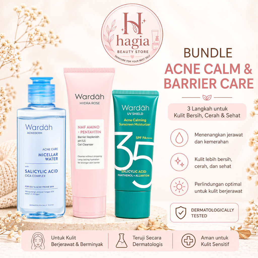 Wardah Acne Calm Barrier Care Set 3in1 Cleanser Facial Wash Sunscreen Original Paket Skincare Wardah