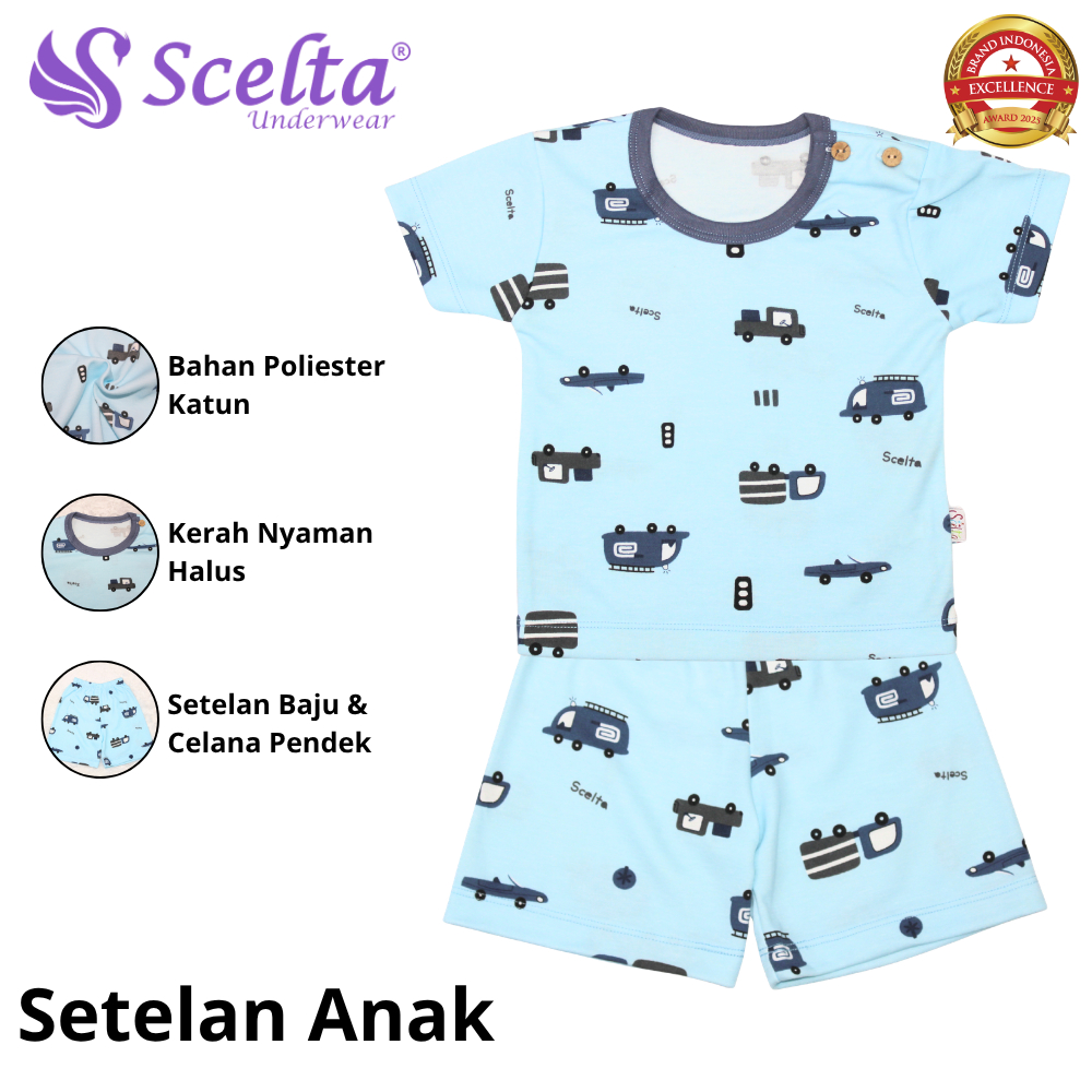 Scelta - Setelan Kaos dan Celana Anak anak Unisex Lengan Pendek Motif Mainan Mobil | STL SC 459 PD