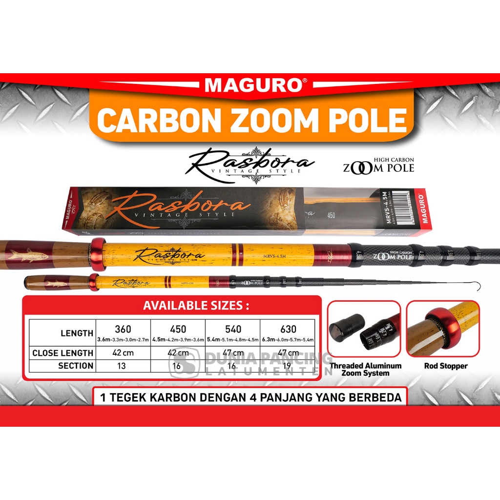 JORAN MAGURO RASBORA Carbon Zoom Pole 360 / 450 / 540 / 630 – Joran Tegek Karbon Premium Ringan & Ku