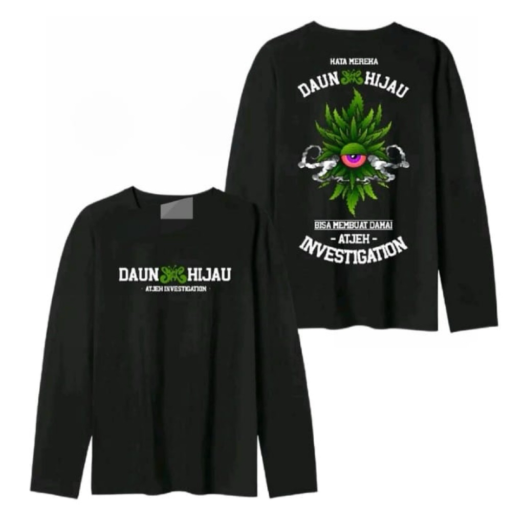 Kaos sablon slank daun hijau atjeh lengan panjang t-shirt distro unisex bahan adem