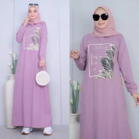 Gamis Kaos Lengan Panjang Dinda Dress BO Size S M L XL XXL XXXL LD 90-130 CM Bahan Kaos Katun Combed