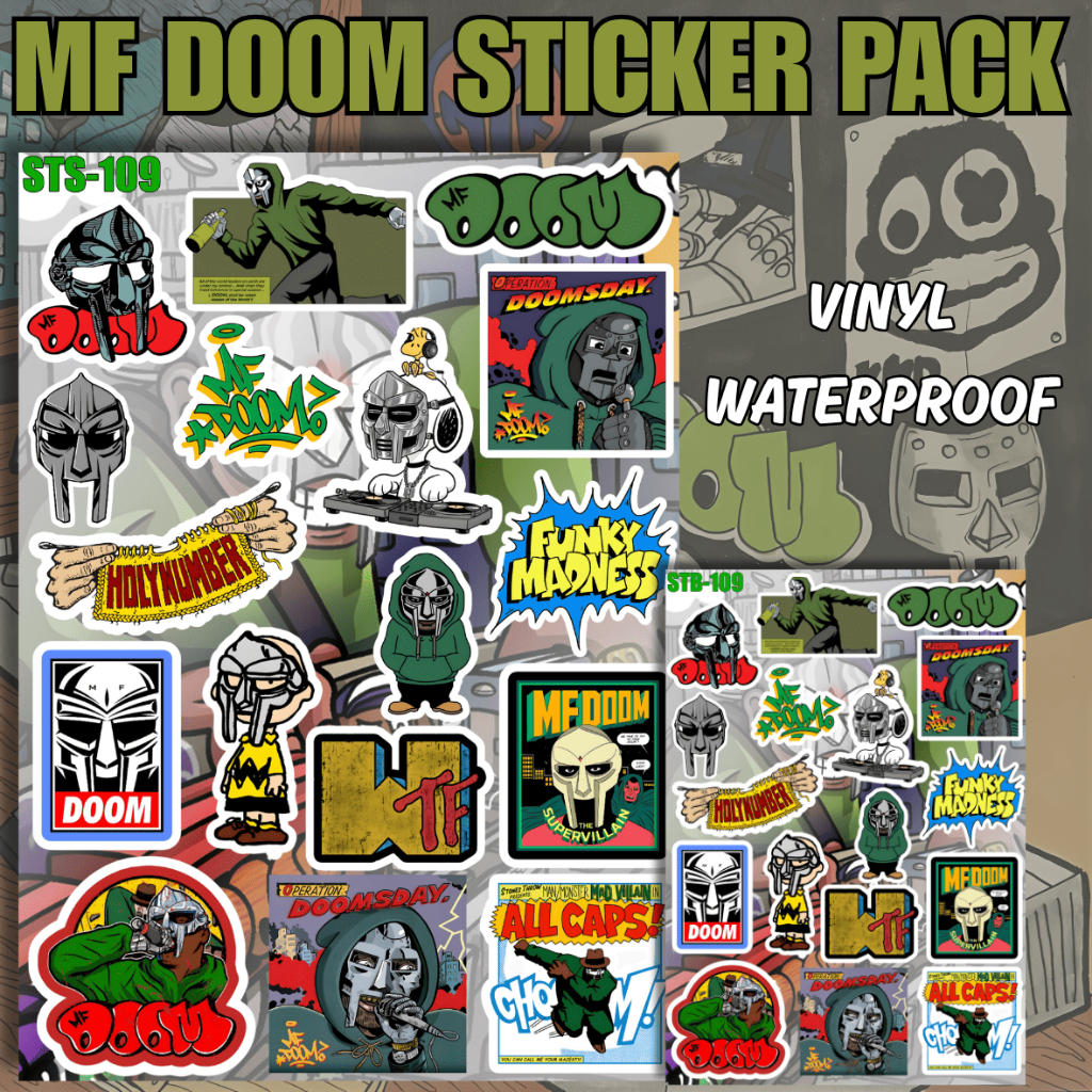 MF DOOM Sticker Pack Vinyl Matte Aesthetic Hip Hop Rap Mask Villain Art Laptop Tumbler Helm Case HP 