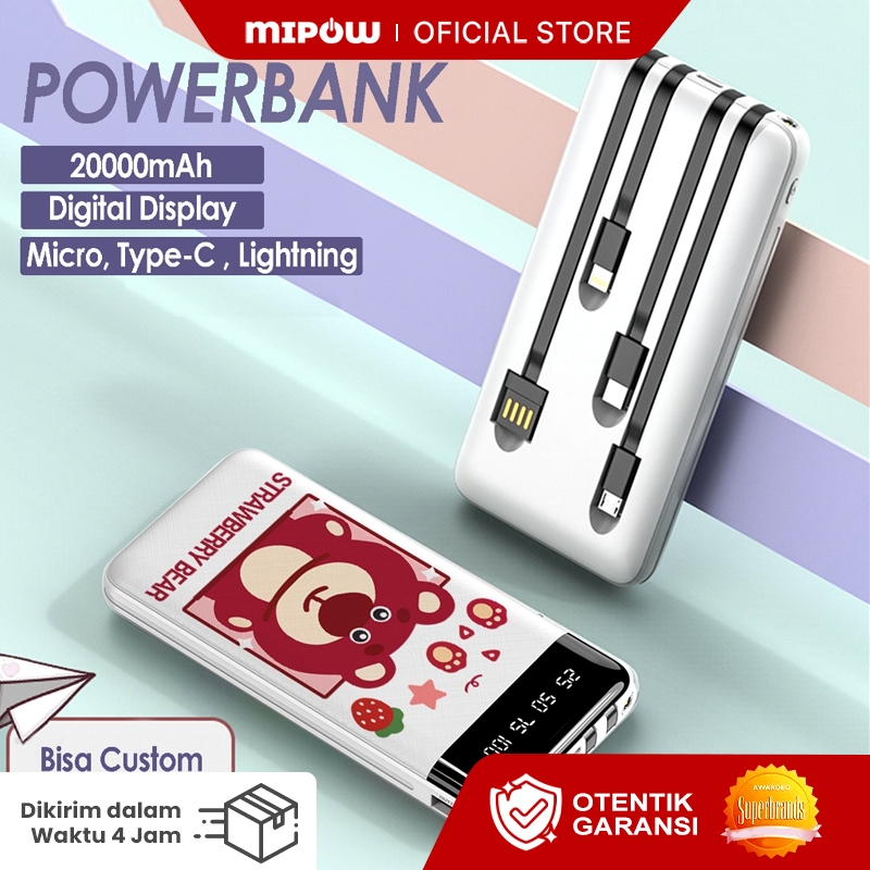 MIPOW Powerbank 20000mAh custom powerbank 4 kabel powerbank custom bergaransi powerbank karakter pow
