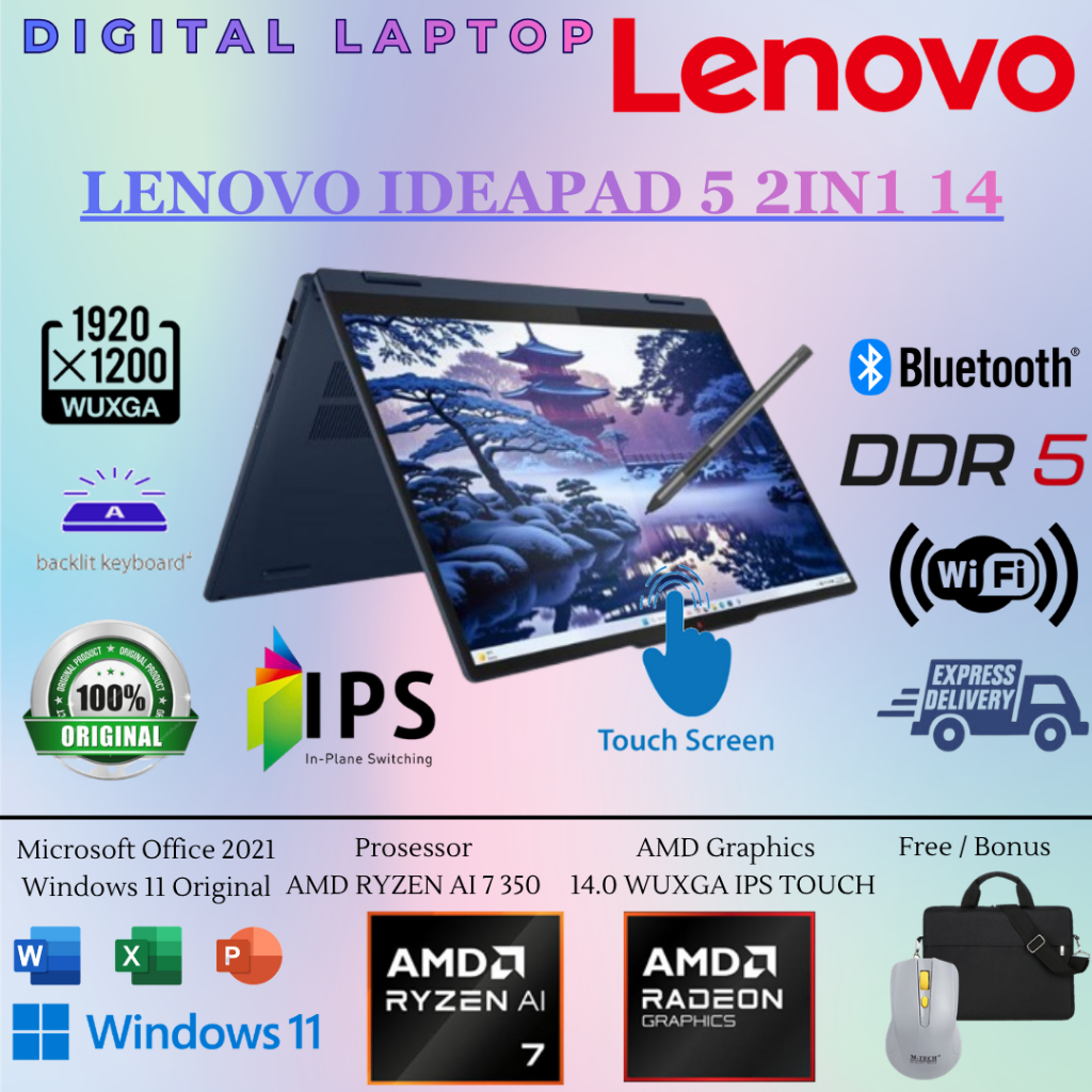 Lenovo Ideapad Flex 5 Intel Core i7 1355U | Ideapad 5 2in1 16 RAM 16GB 1TB SSD WUXGA IPS Touch W11