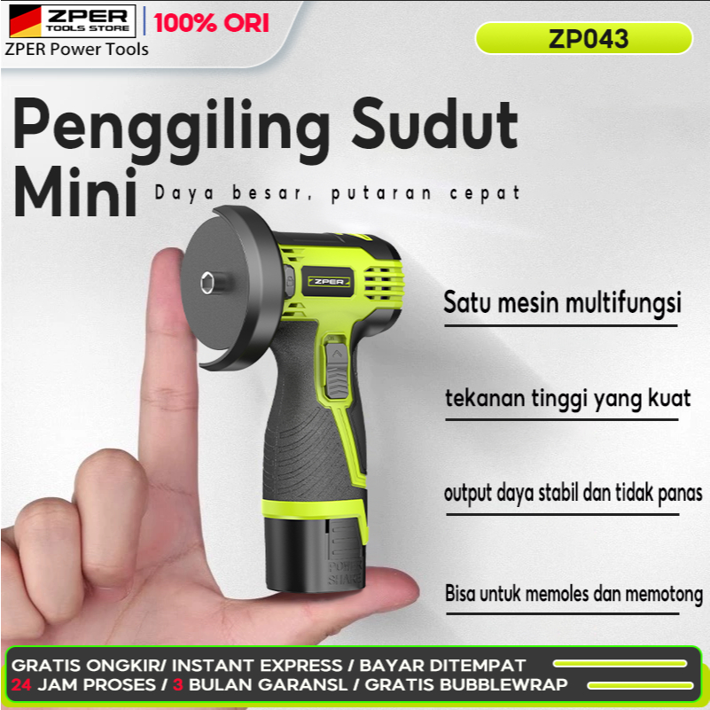 ZPER Penggiling Sudut Tanpa Kabel mesin pengamplasan Mesin penggiling baterai lithium Penggiling