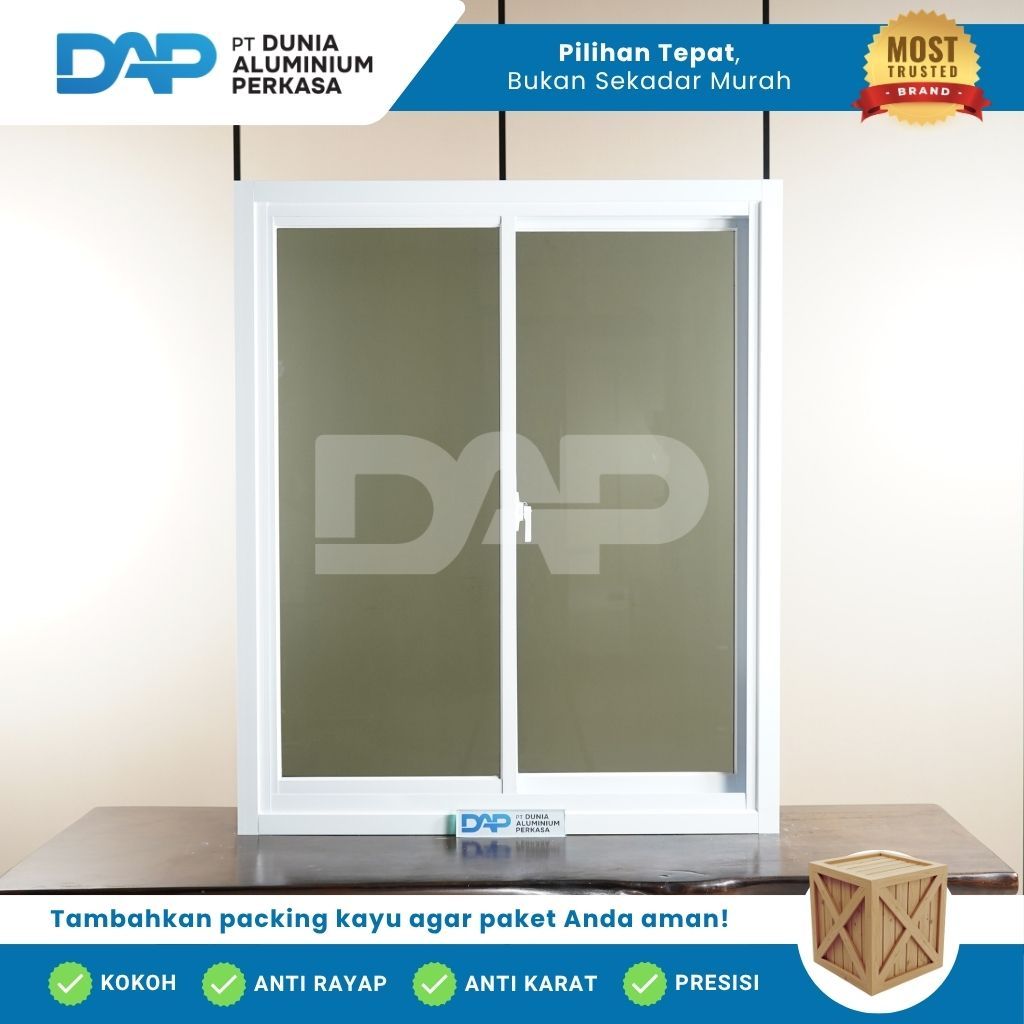 Jendela Aluminium L80 x T150 Sliding 2 Daun Custom Kusen Aluminium + Kaca