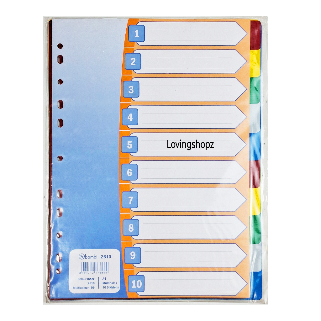 Pembatas Binder ukuran A4 Bambi,Tab Divider Bambi 2610