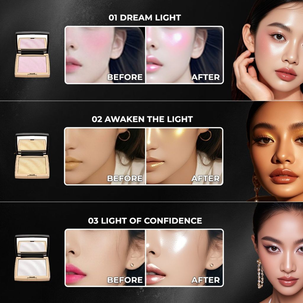 (BPOM) HOJO shimmering stereoscopic (PINK/GOLD/SILVER) (HARGA/BIJI) highlighter makeup wajah glitter