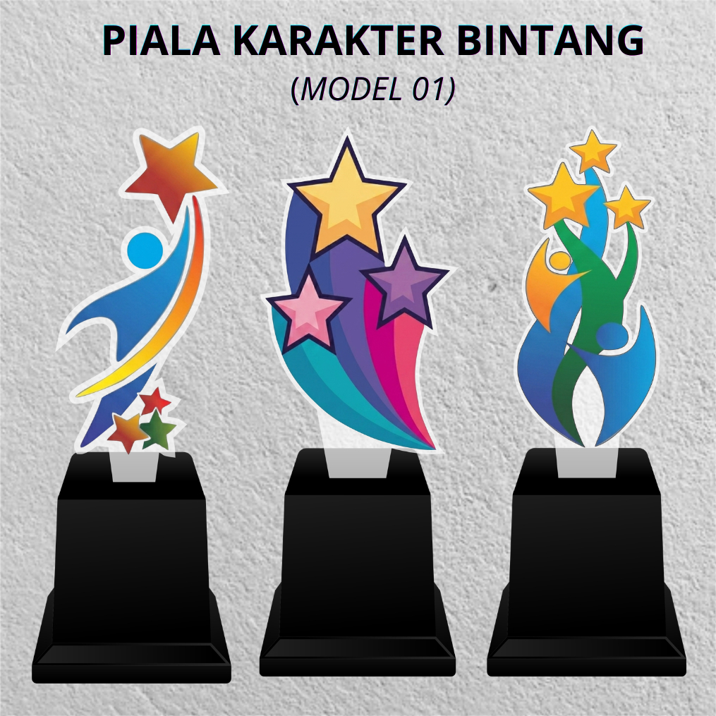 PIALA AKRILIK KARAKTER BINTANG JUARA Model 1 | Trophy Bintang Kelas TK SD Unik | Piala Penghargaan A