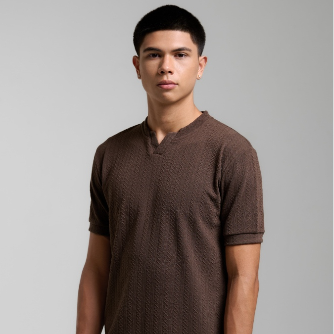 BYBLANK Otsu Kaos Knit Pria Premium V-neck - Kaos Knit Pria Premium Motif Timbul (3D)