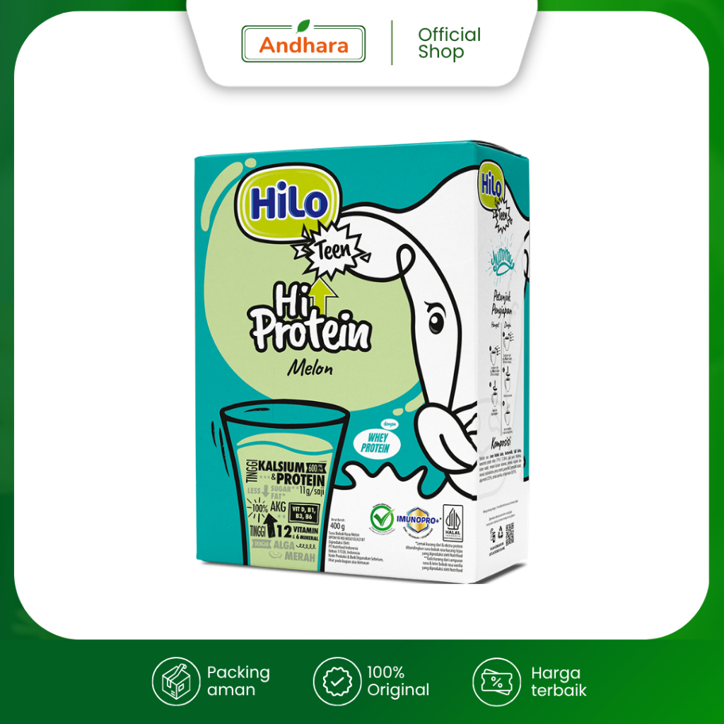 HiLo Teen Melon Hi Protein 400g - Susu Tinggi Kalsium Rendah Lemak