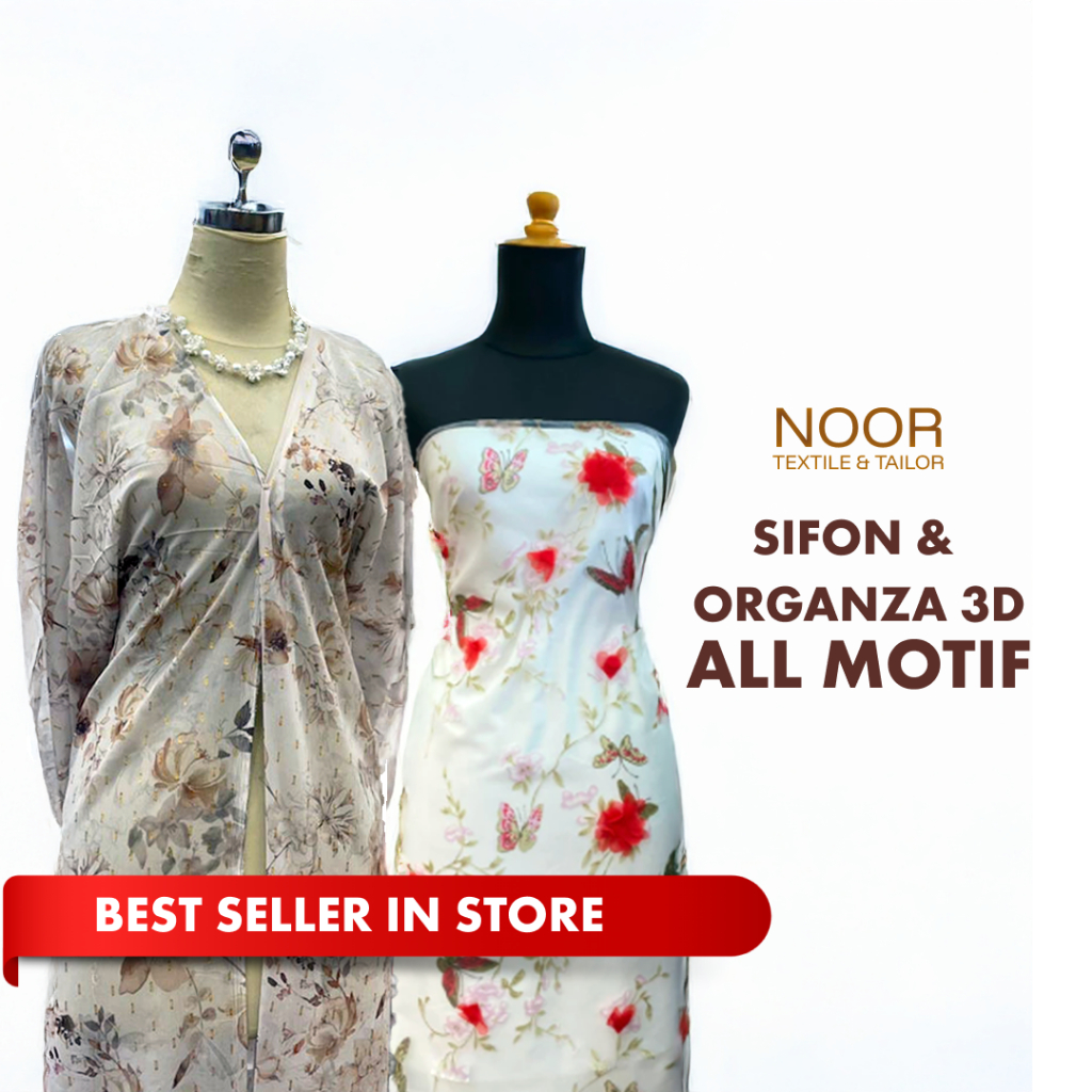 Kain Bahan Organza 3D & Sifon Print  | motif Flora Fauna | Motif Bunga | BEST SELLER