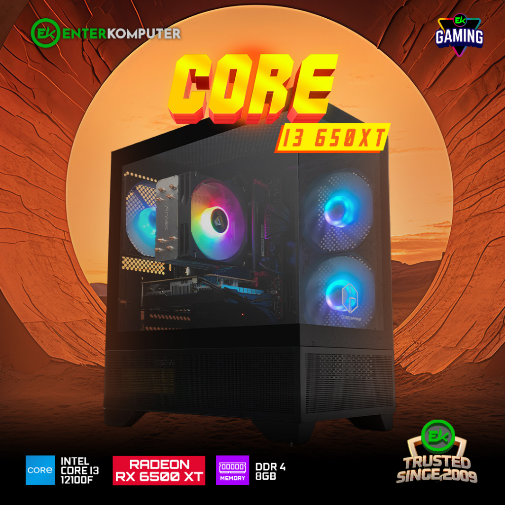 EK Gaming Core i3 650XT - PC Rakitan Gaming  Core i3-12100F RX 6500 XT 4GB RAM DDR4 8GB - Enter Komp