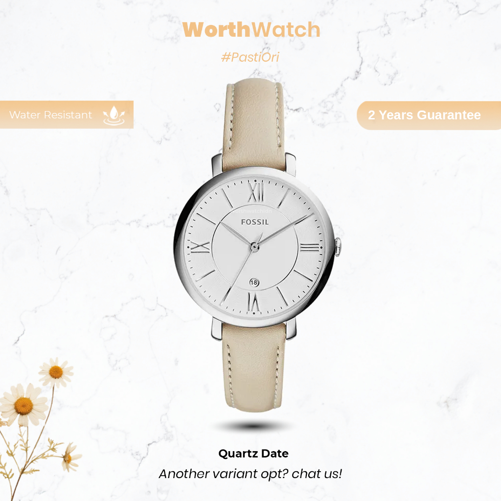 Jam Tangan Wanita Minimalis Tahan Air Jacqueline Beige Leather Strap 36mm Garansi 2 Tahun