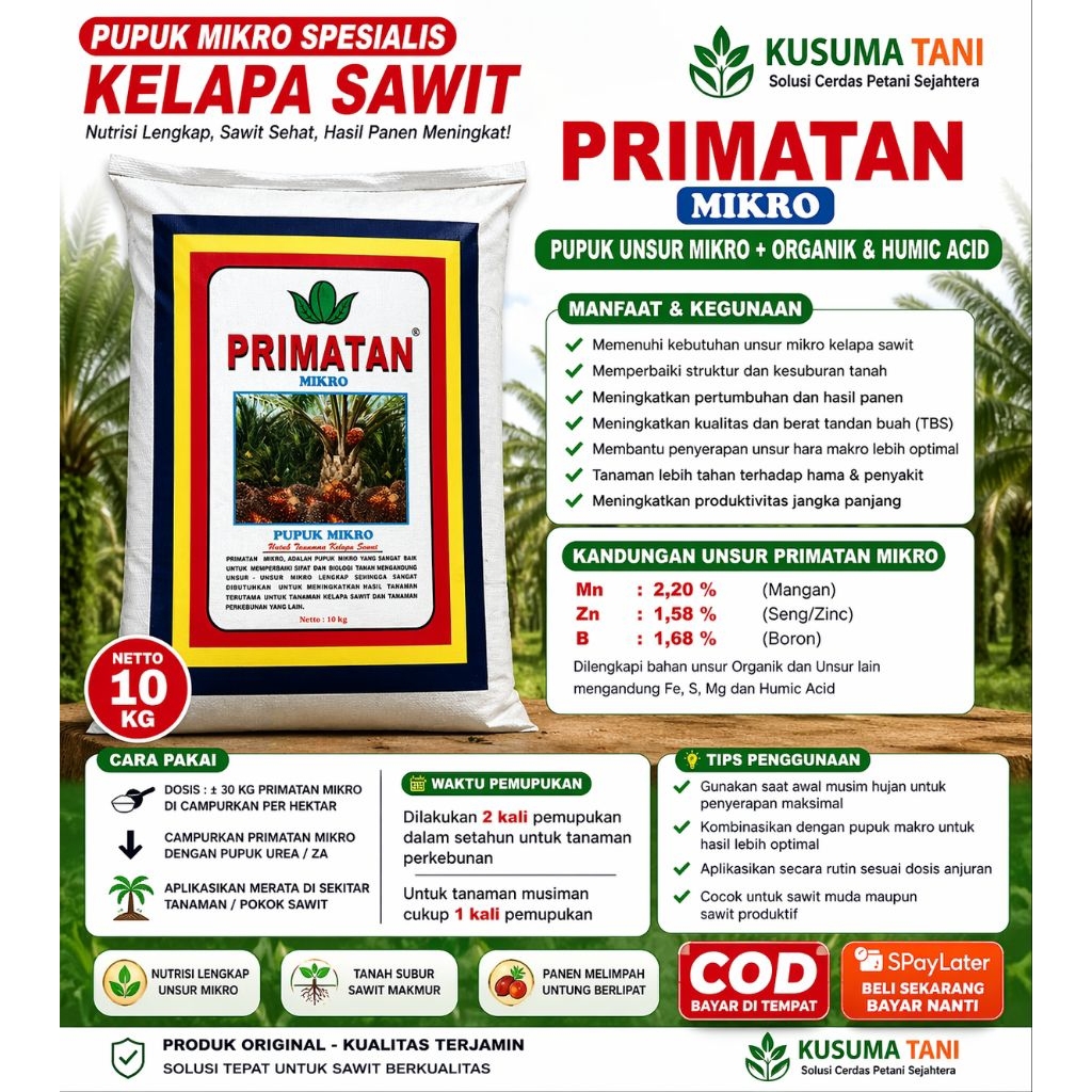 Pupuk Mikro Sawit PRIMATAN Mikro 10kg – Nutrisi Unsur Mikro Kelapa Sawit, Tingkatkan Hasil Panen & K