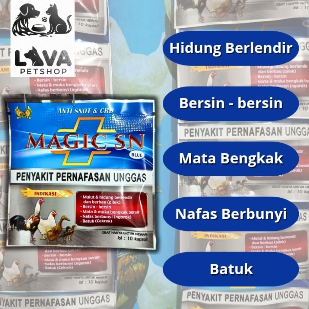 Magic SN Blue Obat Penyakit Pernafasan Unggas - Obat Ayam Snot CRD Pilek Ngorok 10 Kapsul