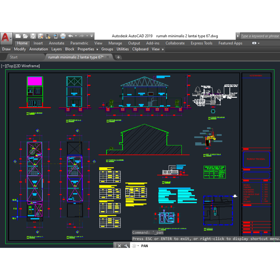Desain Rumah Minimalis 2 lantai Type 67 format dwg