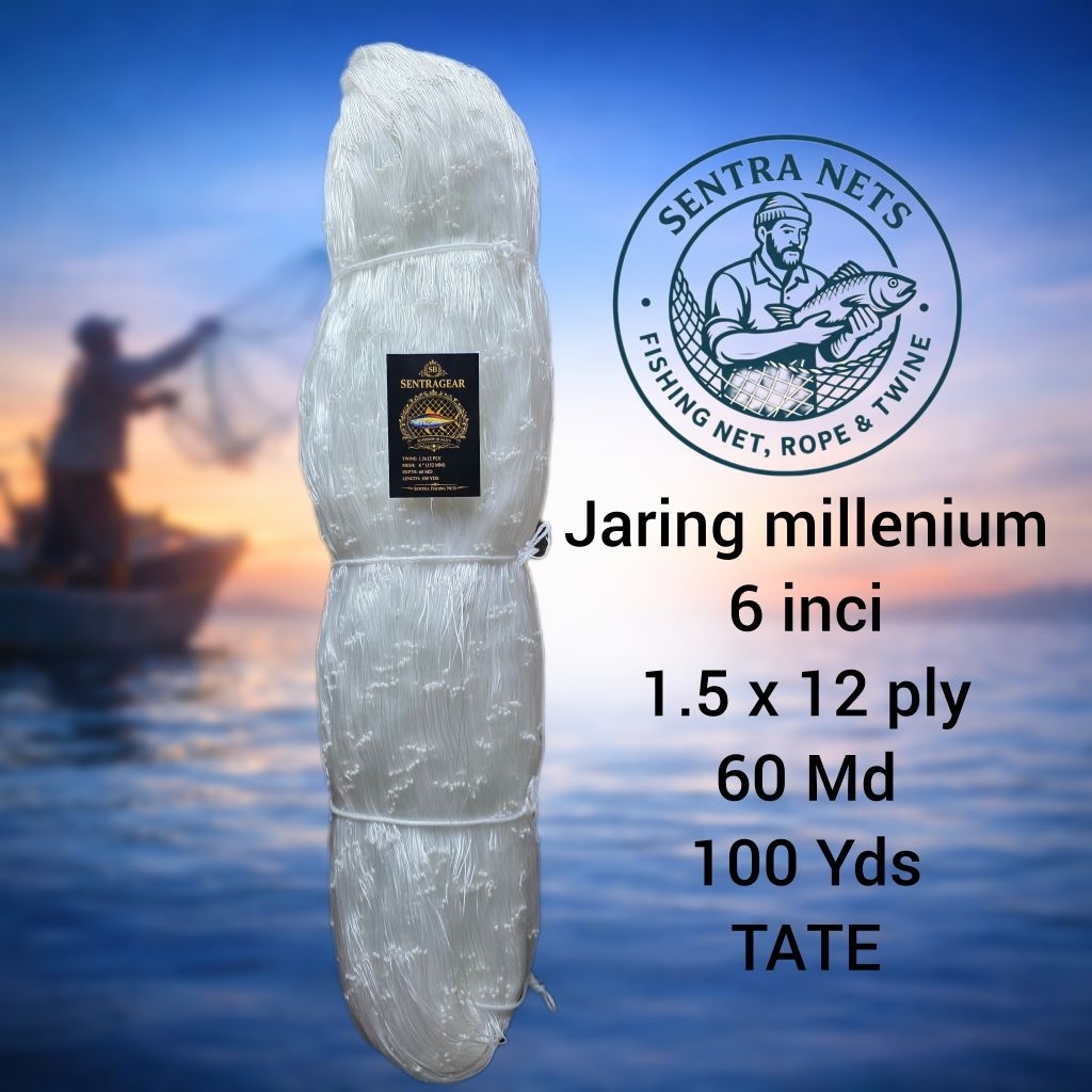 Jaring milenium/jaring serabut/jaring pintal 6 inci 12ply 60md 100yds(Melintang)