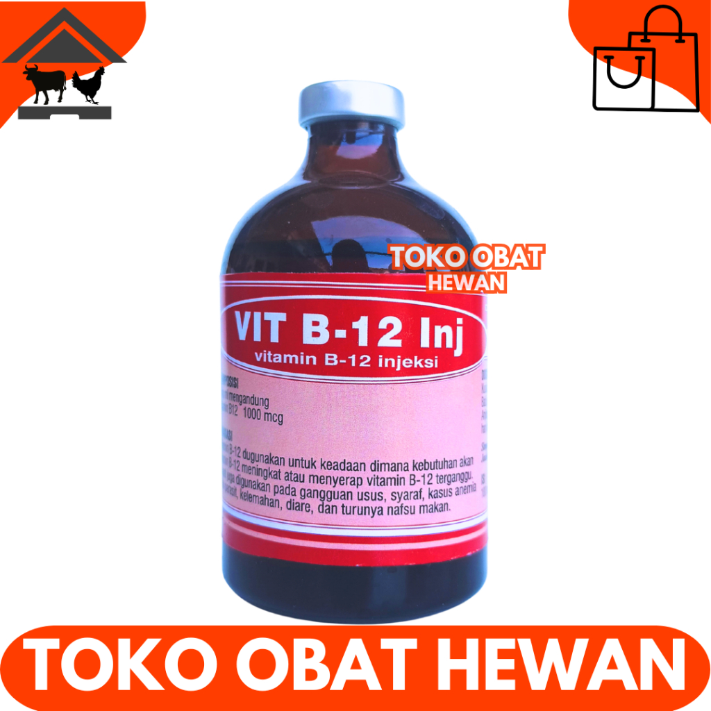VIT B12 INJ 100ML BOTOL MERAH - Vitamin B12 Hewan Meningkatkan Nafsu Makan Hewan Ternak Sapi Kambing