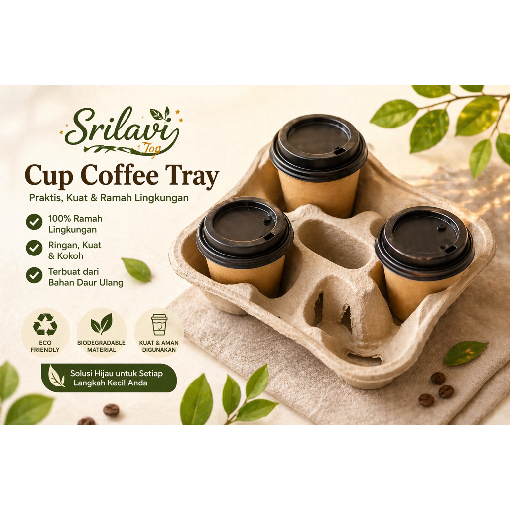 Tatakan Gelas Kertas - Paper Cup Holder 2 in 1, Cup Coffe Tray Holder 4 Cup || Bisa Dibelah 2 || Tak