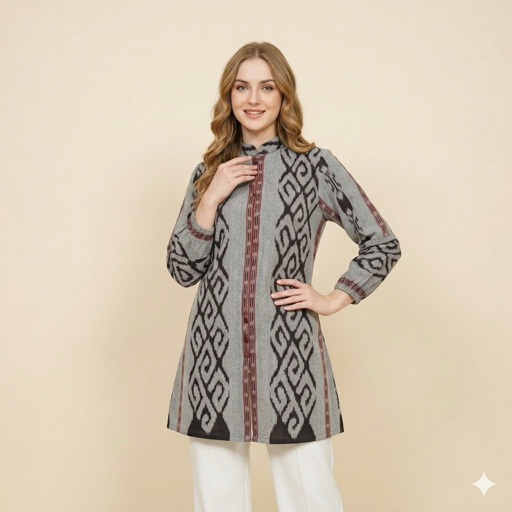 Shanaya Batik Tunik Lucia Tenun Original Tenun Asli Dress Kerja Lengan Balon Lucu Cantik Elegan
