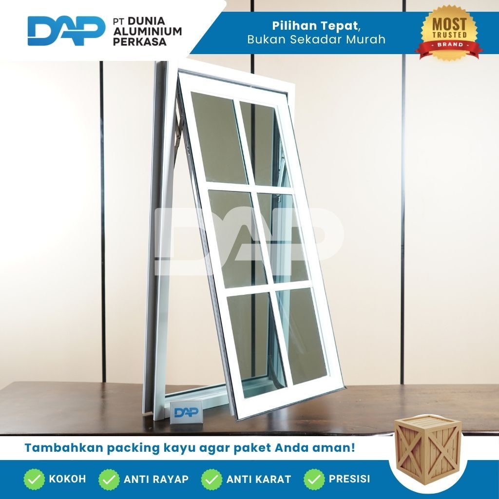 Jendela Aluminium Ornamen L40 x T150 Casement 1 Daun Custom Kusen Aluminium + Kaca
