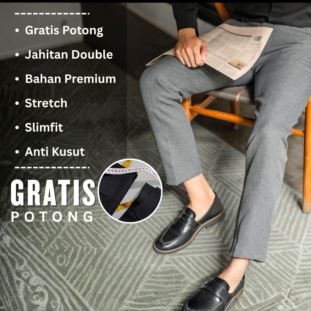 Celana Formal Kantor Pria Slimfit Bahan Kain Premium  Celana Bahan Stretch