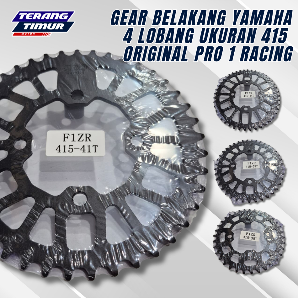 GEAR BELAKANG UKURAN 415 YAMAHA FIZR LOBANG 4 WARNA HITAM ORIGINAL PRO1 RACING