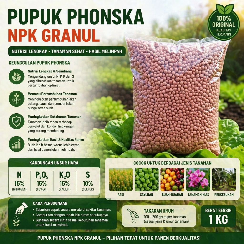 PHONSKA NPK 1KG REPACK NON SUBSIDI | Pupuk Granul Nutrisi Lengkap untuk Tanaman Subur & Buah Lebat