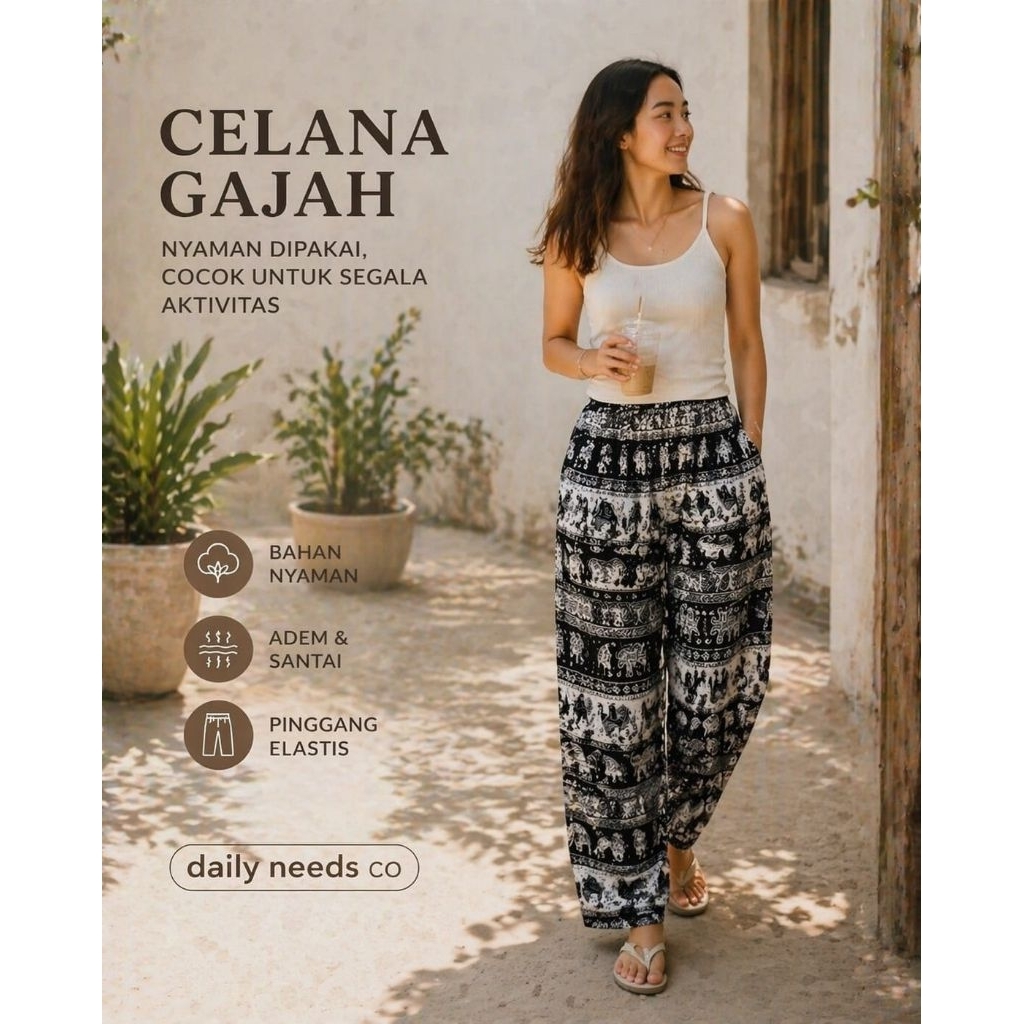 Celana Kulot Gajah XL - Hitam D, Nyaman Dipakai Pria & Wanita