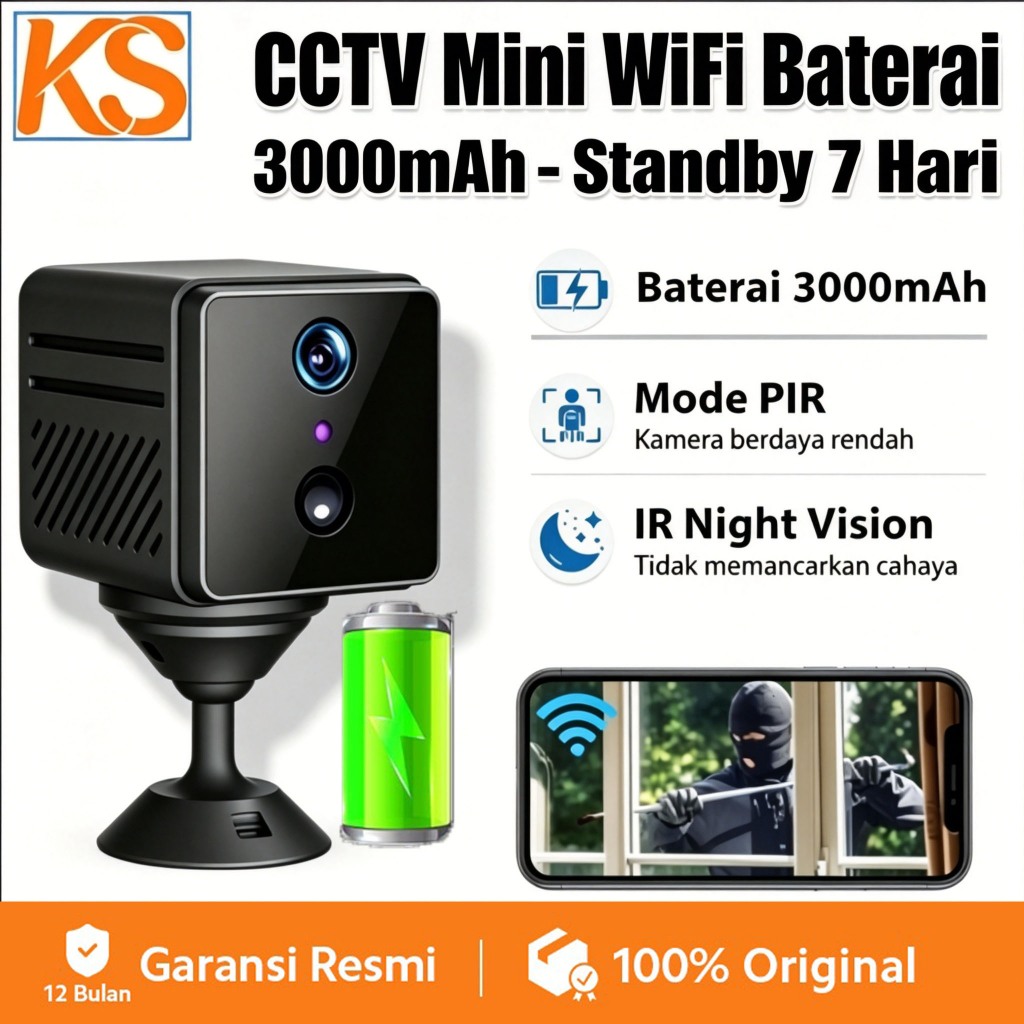 2026 NEW WIFI HD CCTV nirkabel Kamera pengintai mini CCTV baterai tahan lama penglihatan malam