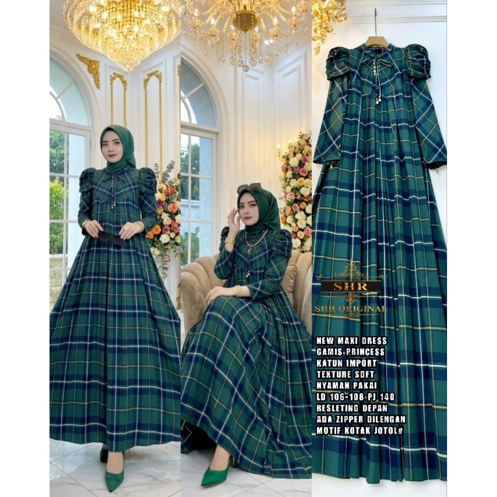 new gamis princess gamis katun kotak kotak ori SHR
