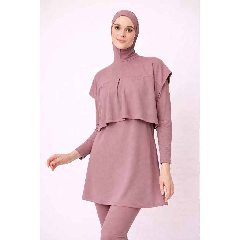 ZAWA Damla Muslimah Swimwear Mauve - Baju Renang Muslimah Hijab Syari Sporty Remaja Perempuan