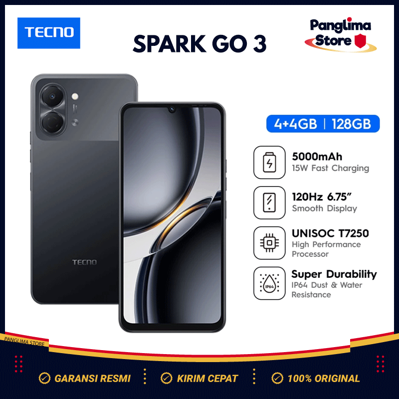 TECNO SPARK Go 3 4GB/64GB HP Murah Original 100% Hape Android 1 Jutaan Handphone Terbaru 2025