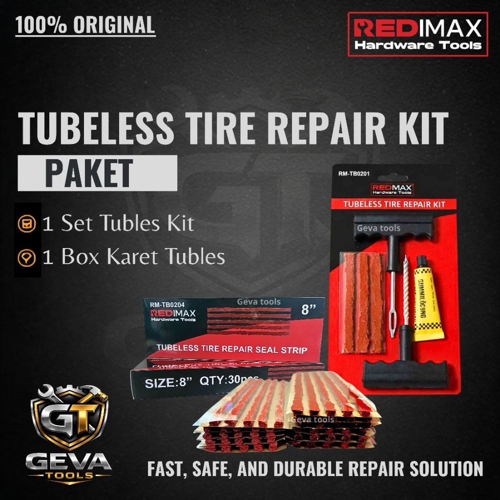 PAKET Tambal Ban Tubeless Redimax – Alat Tambal Ban Motor Mobil Praktis – karet tubles