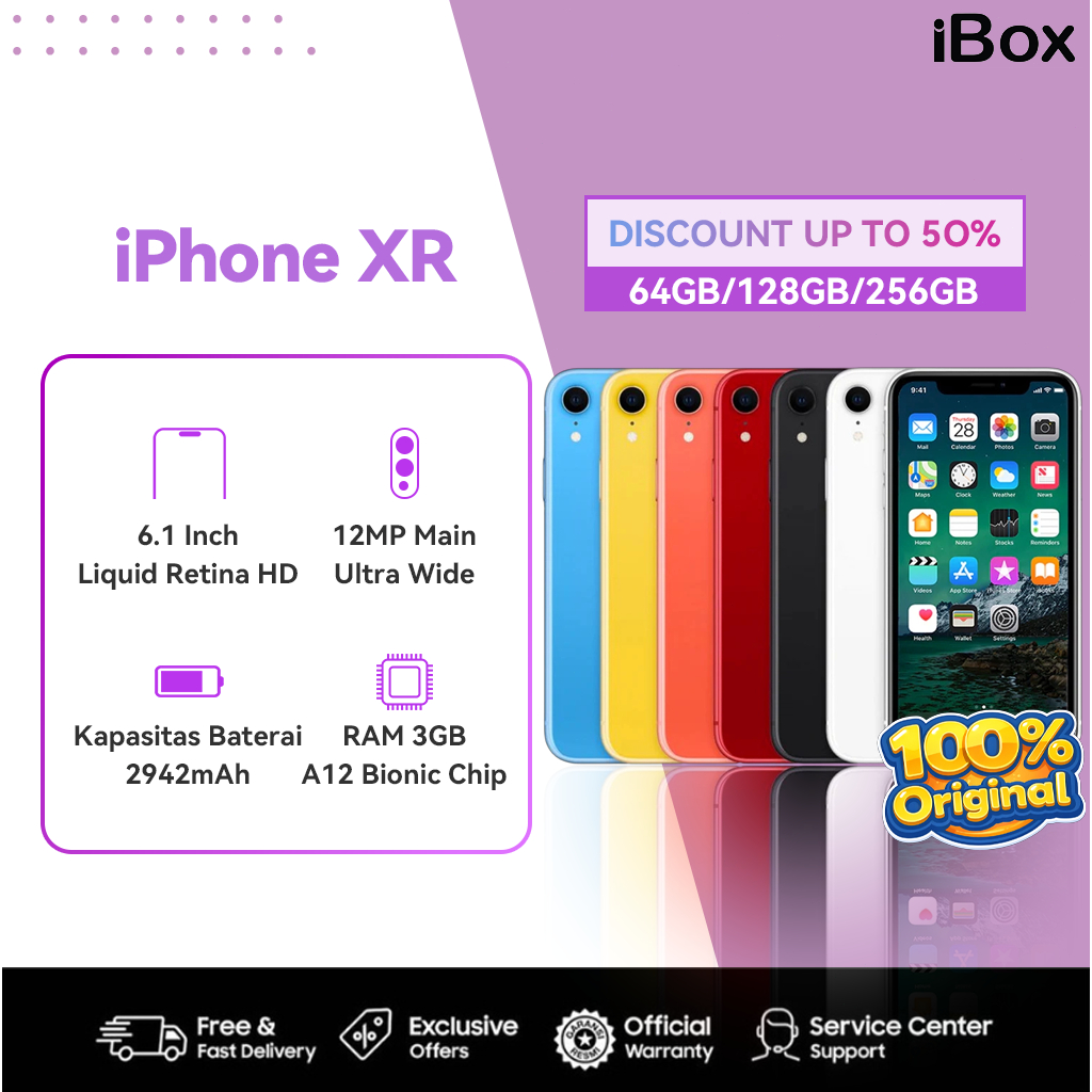 iPhone XR iBox 64GB 128GB 256GB Second Murah Original Fullset Mulus iCloud Clear No Refurb - Dikirim