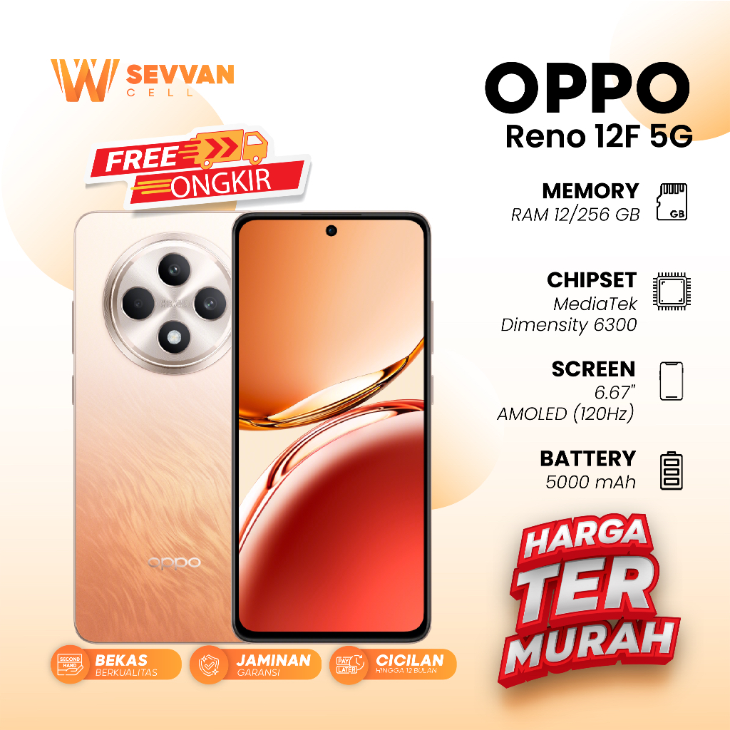 Handphone Oppo Reno 12F 5G Ram 12 256GB (Batangan,Tanpa Charger)