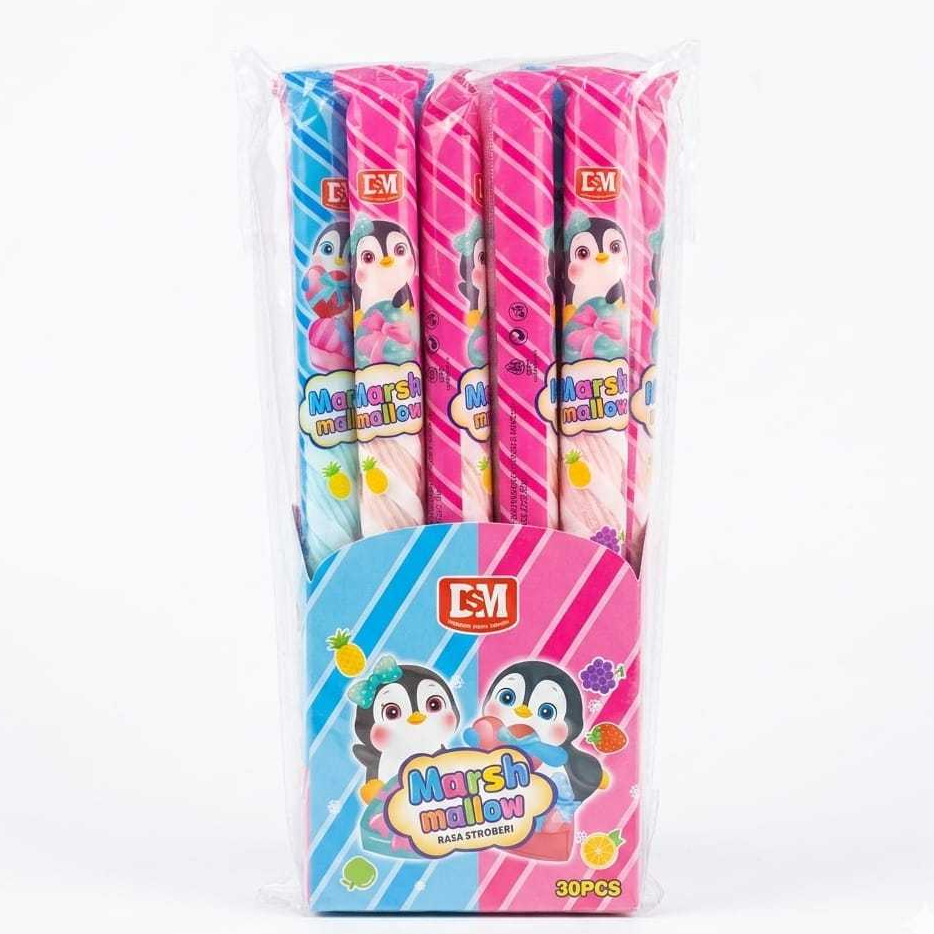 DSM Marshmallow strawbery kepang panjang 1 pak isi 30 pcs