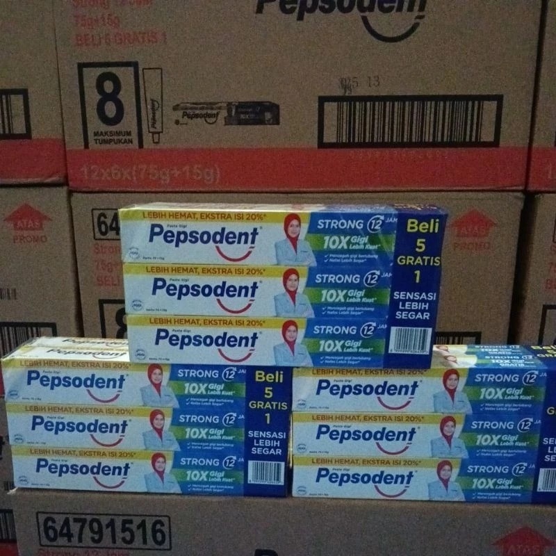 (KARTON) PEPSODENT STRONG Pasta Gigi - 75gr+15gr Isi 72 pcs