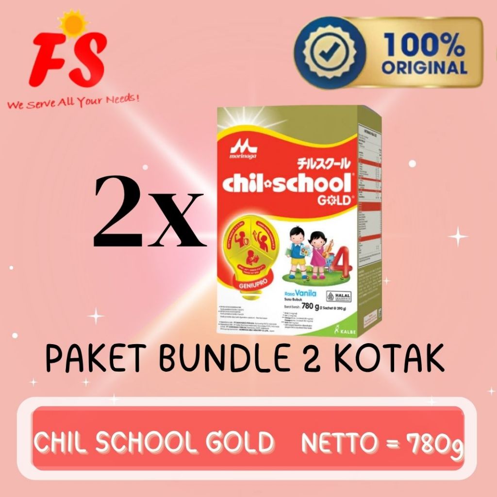 (2 KOTAK) MORINAGA CHIL SCHOOL GOLD VANILA 780G SUSU FORMULA PERTUMBUHAN ANAK USIA 3-12 TAHUN