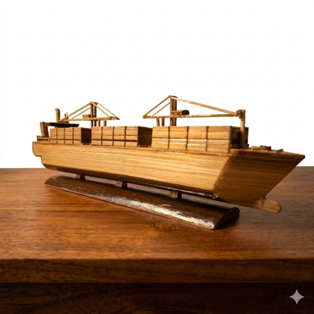 Miniatur kapal cargo dari bambu