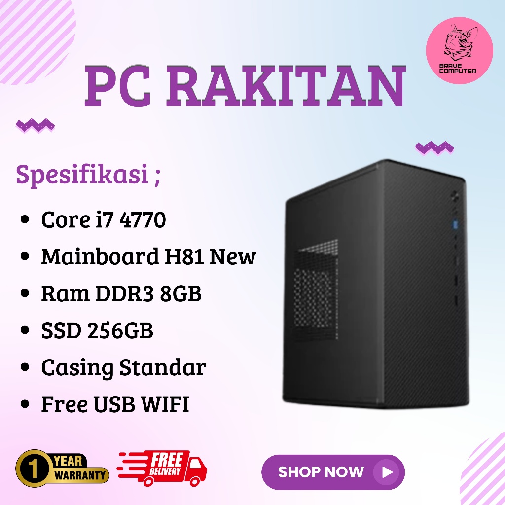 Komputer Rakitan Core i7 4770 RAM DDR3 8GB SSD 256GB PC ONLY PC Rakitan