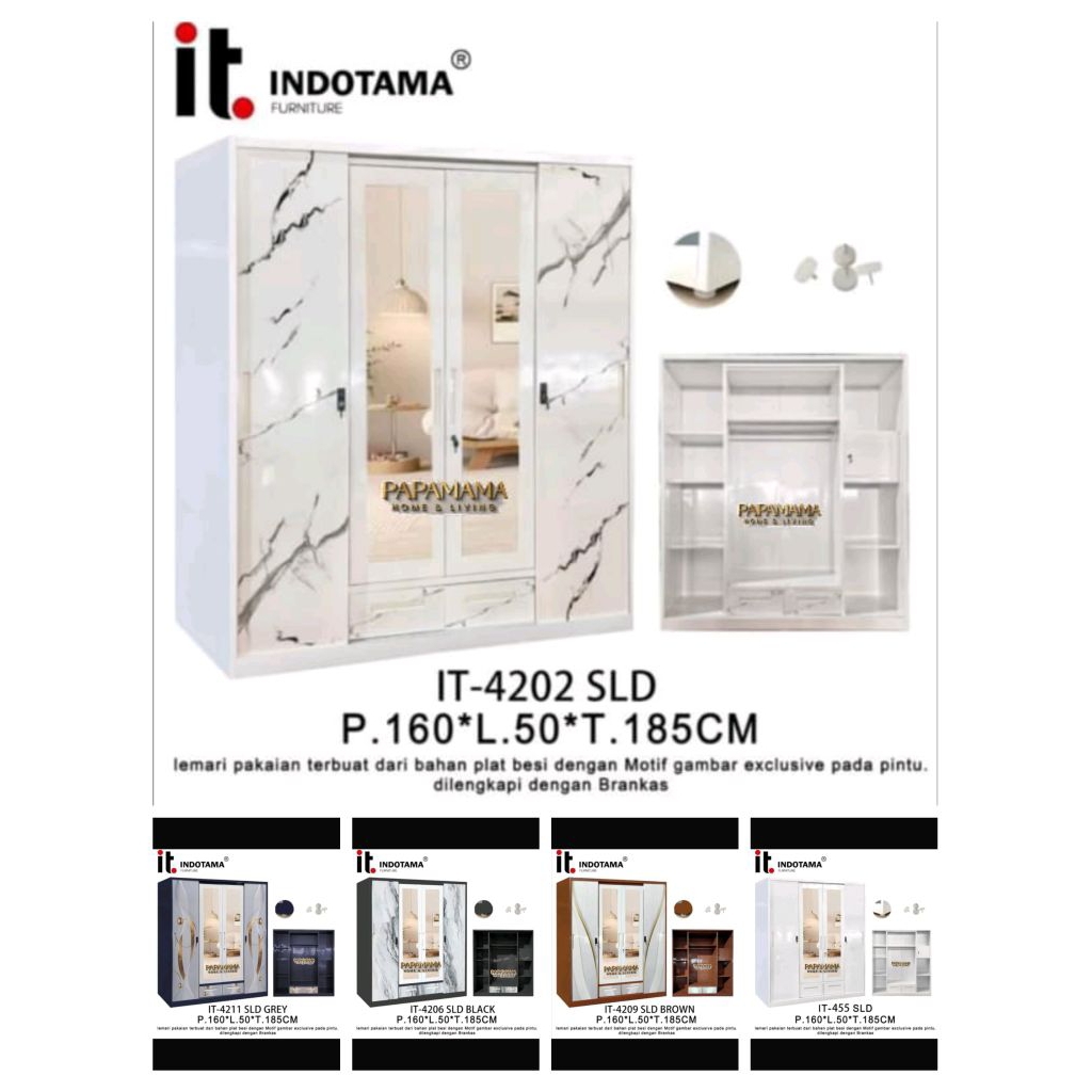 Lemari Plat Besi Sliding 4 Pintu - Lemari Pakaian Plat UK.160cm