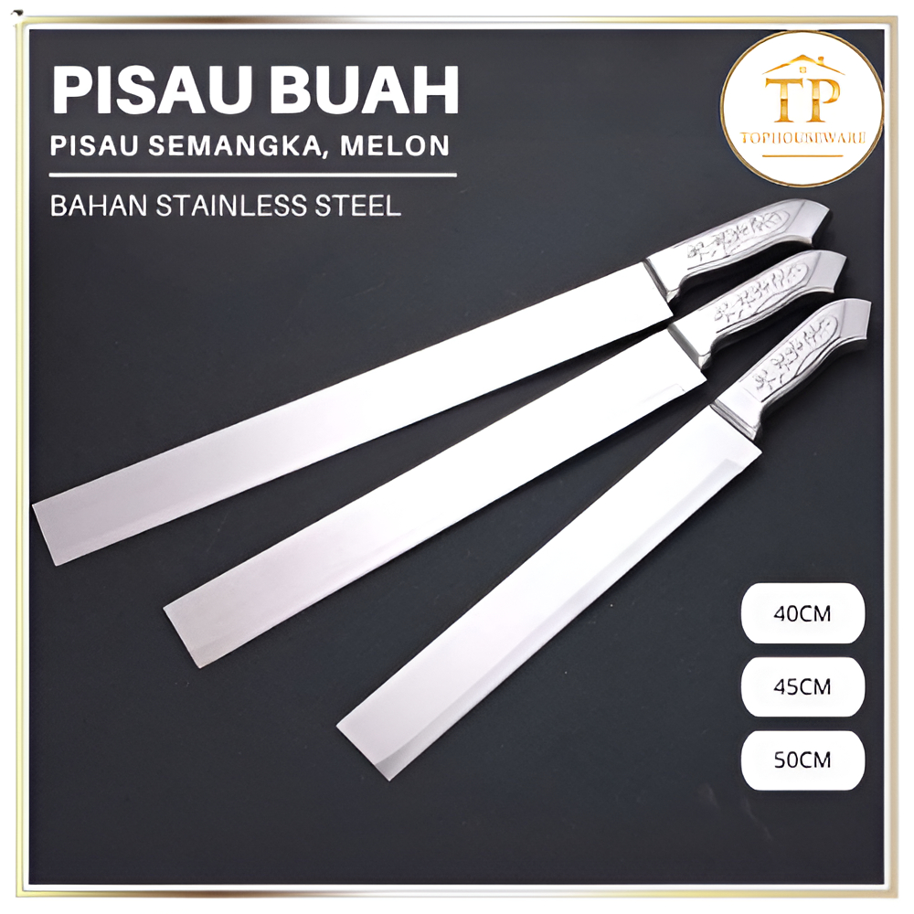 TP' Pisau Buah Stainless Steel Bilah Panjang 40cm 45cm 50cm Pisau Semangka Melon Anti Karat Tajam
